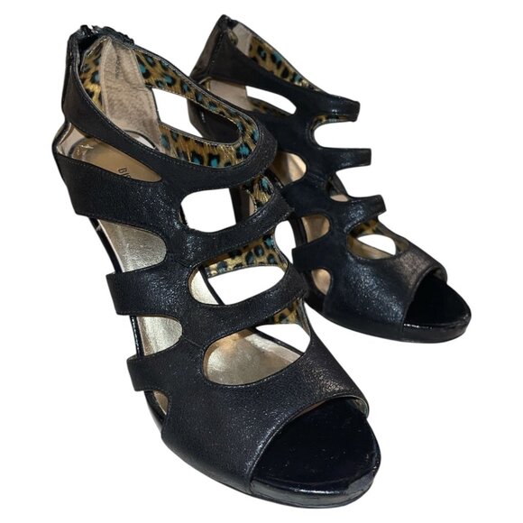 Bisou Bisou Women’s Black Sexy Cutout Stiletto Heels – Size 7 – Leopard Lining – - Picture 1 of 6